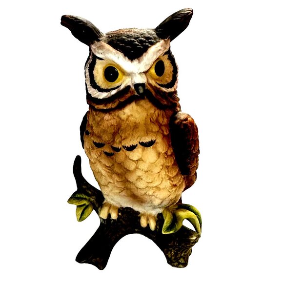 VTG 1970’s Lefton Exclusives Taiwan 4 Inch Hand Painted Porcelain Horned Owl - Picture 1 of 9